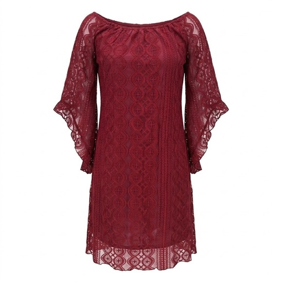 Altar'd State Dresses & Skirts - NEW Altar'd State LARGE Burgundy Lace Bell Sleeve Shift Dress - AC